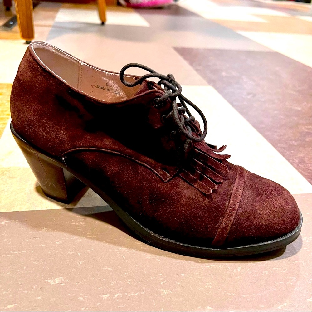 J Jill Brown Suede Kiltie Lace Up Shoes Cap Toe Upsize 8.5 Oxford
